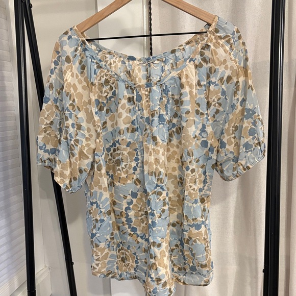 Lucky Brand Tops - Lucky Brand Floral Blouse - Blue and Tan Size L